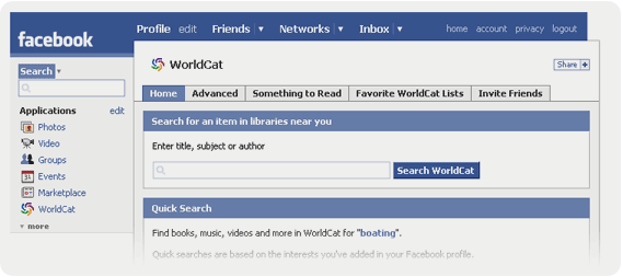 Illustration: Facebook application for WorldCat